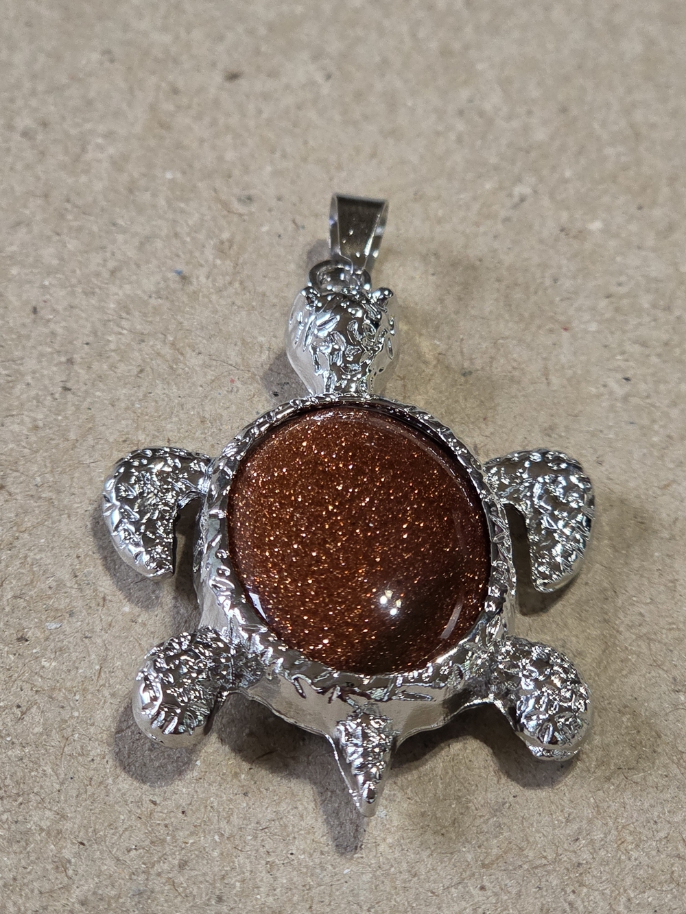 Silver Turtle Pendant Knecklace with Reddish Brown Sandstone